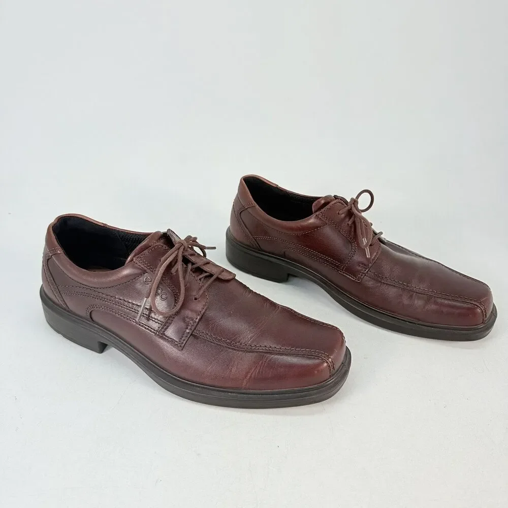 Ecco Shoes Mens 9.5-10 Helsinki Brown Leather Derby Comfort Casual Dress Shoe 43